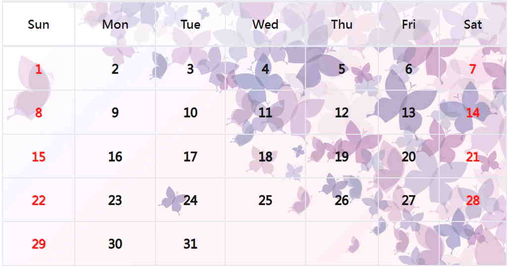 蝴蝶月曆
