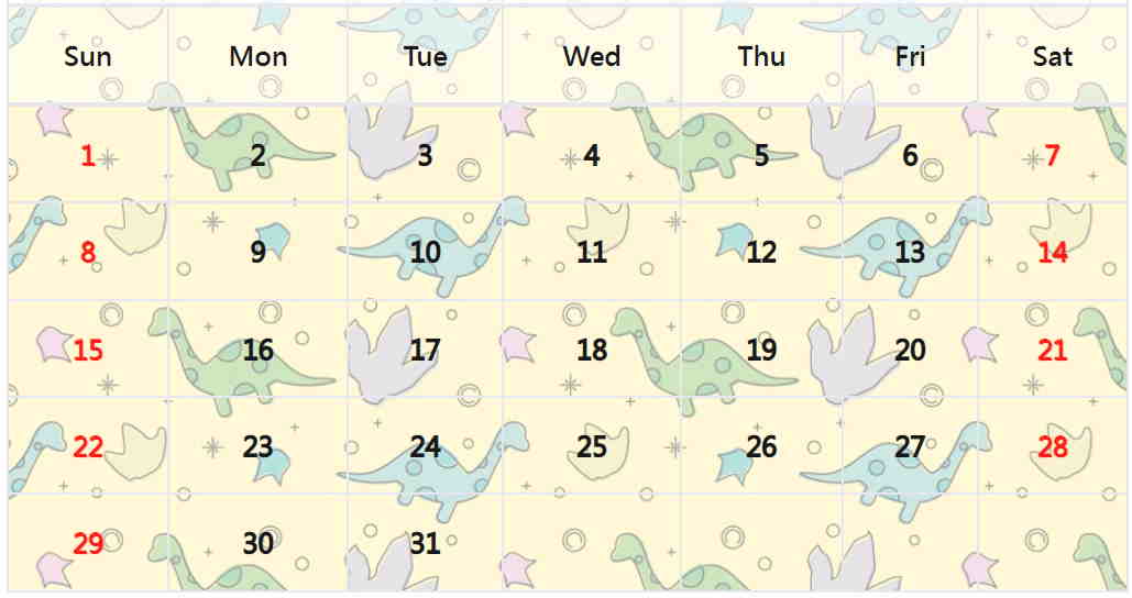 恐龍月曆模板