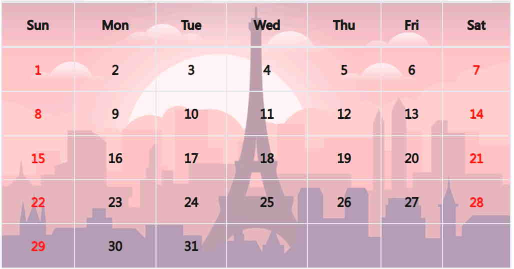 巴黎月曆模板