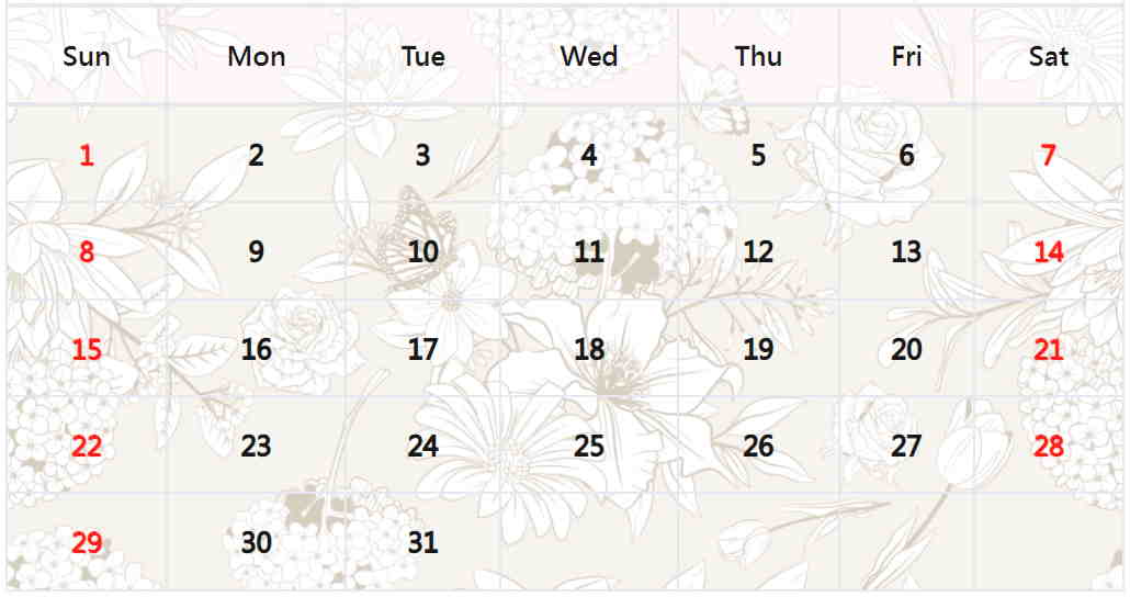 花朵月曆模板
