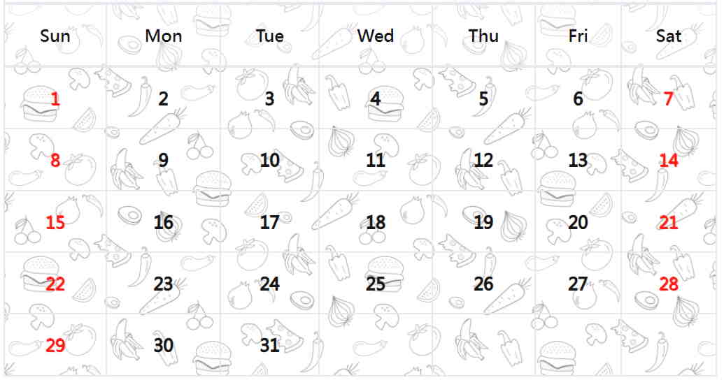 食物月曆模板