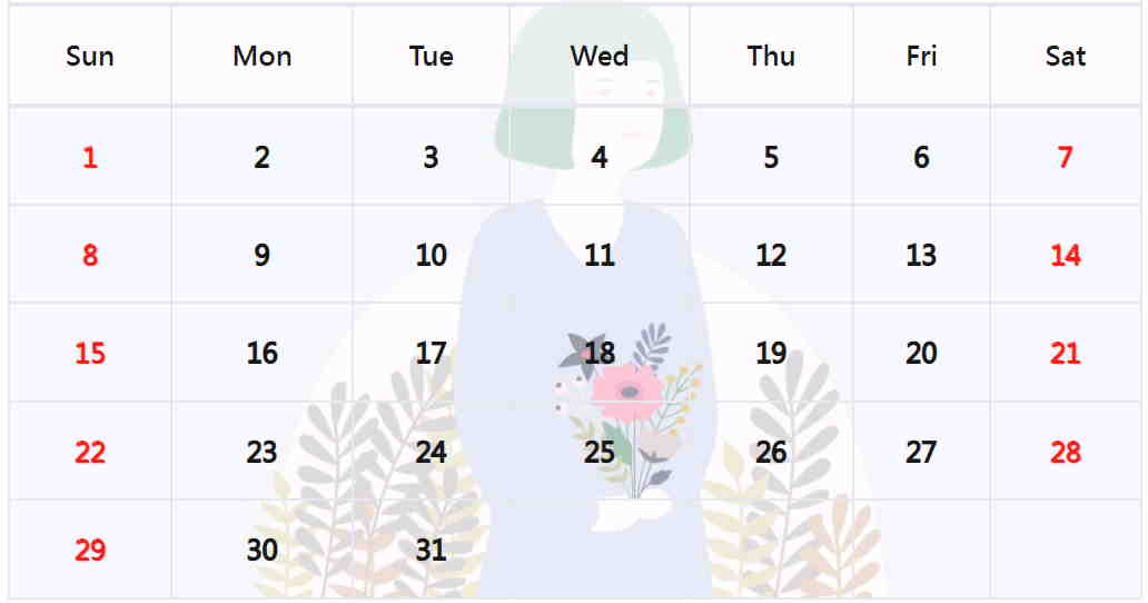 小女生月曆範本