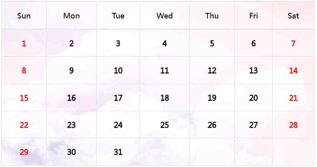 天堂月曆範本