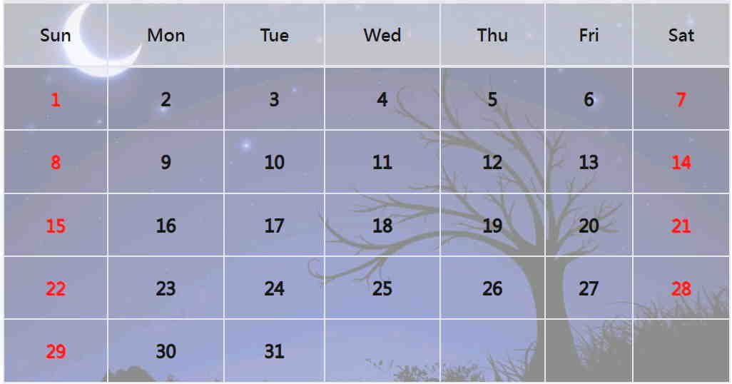 夜景月曆範本
