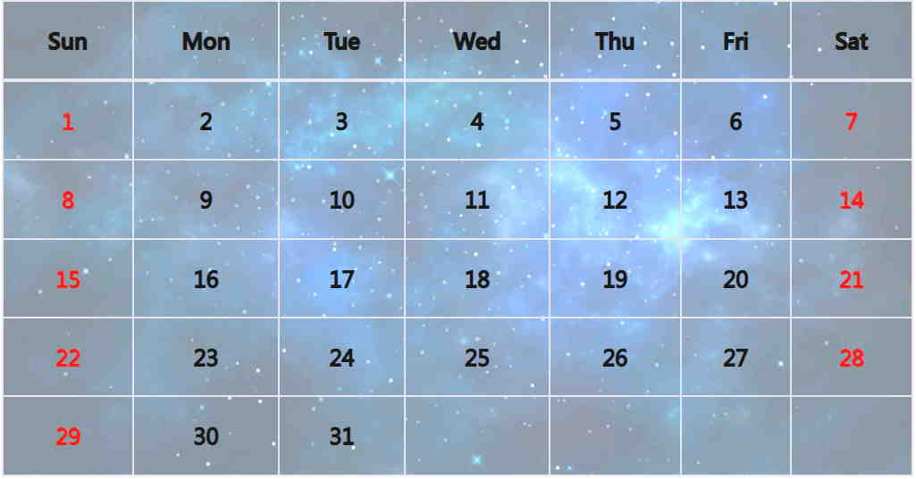 星空月曆範本