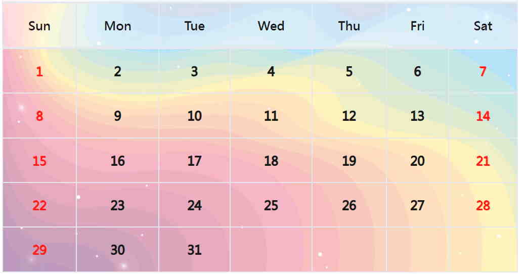 彩虹月曆範本