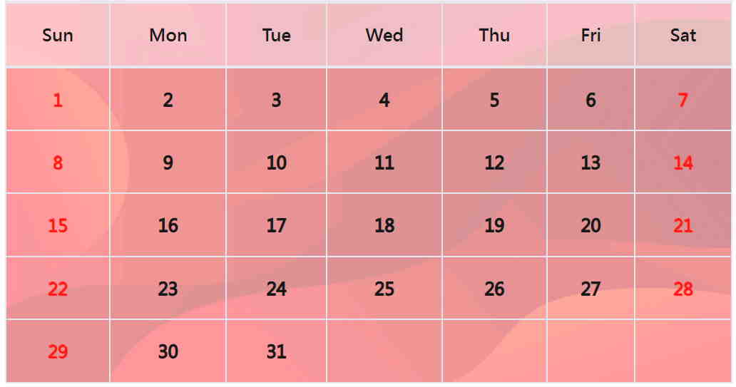 紅色系月曆範本