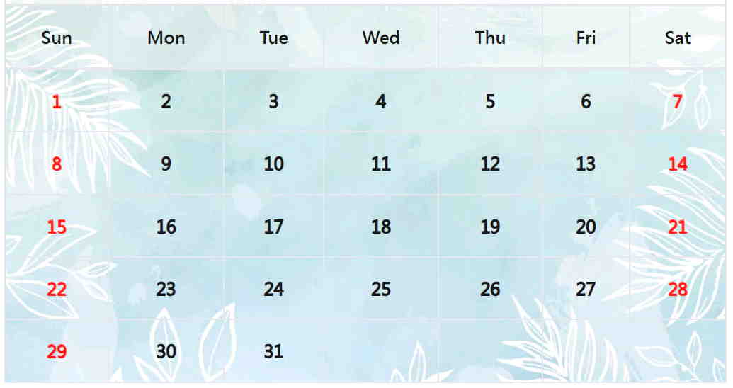月曆範本