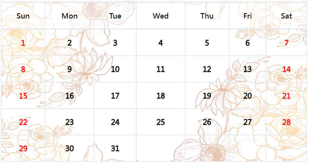 婚禮月曆範本
